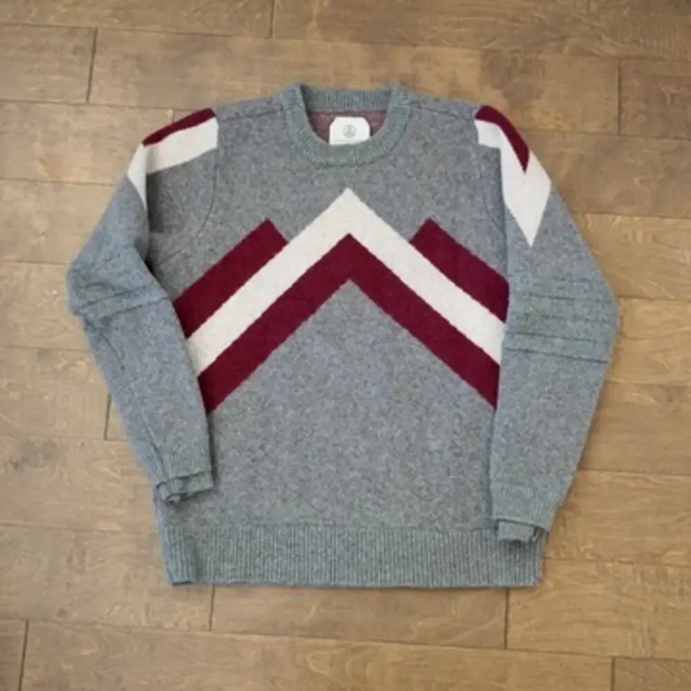 Alps & Meters Sweater Mens XXL Gray Red 100% Wool Ski Racer Logo Pullover